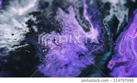 Glitter paint splatter. Acryl universe art. Defocused purple white black gray color shiny emulsion magic drip liquid dye flow abstract background. Glitter paint splatter. Acryl universe art. Defocused purple white black gray color shiny emulsion magic drip liquid dye flow abstract background. 119797898
