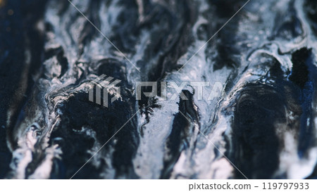 Ink blend wave. Glitter paint drip. Blur blue white black shimmering dye spill oil texture magic drop flow abstract art background. Ink blend wave. Glitter paint drip. Blur blue white black shimmering dye spill oil texture magic drop flow abstract art background. 119797933