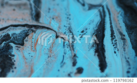 Glitter emulsion sparkling background. Blue sand pink gold azure black shimmering paint particles blend spreading abstract art. 119798162