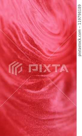 Glitter wave. Paint background. Defocused sparkling emulsion pink red color mix shiny particles texture liquid ink glow substance fluid art. 119798189