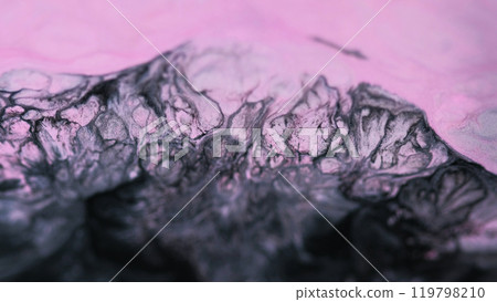Sparkling liquid. Ink wave. Defocused glitter texture. Shining pink black emulsion mix flows mystical abstract fluid background. 119798210
