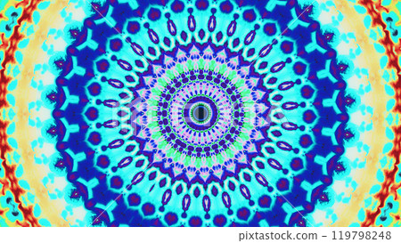Vibrant kaleidoscope mandala with intricate cyan blue red radial patterns mesmerizing details art illustration abstract background. Vibrant kaleidoscope mandala with intricate cyan blue red radial patterns mesmerizing details art illustration abstract background. 119798248