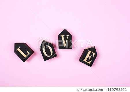 Word LOVE on wooden cubes 119798251