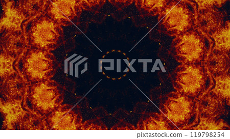 Sparkling mandala orange and black abstract pattern of a fiery and dynamic kaleidoscope art illustration abstract background. Sparkling mandala orange and black abstract pattern of a fiery and dynamic kaleidoscope art illustration abstract background. 119798254