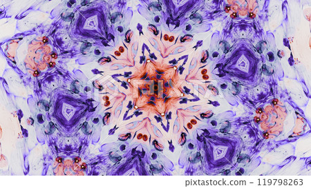 Intricate vibrant kaleidoscopic pattern with mesmerizing purple red designs captivating effect art illustration abstract background. 119798263