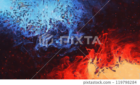 Vibrant abstract painting compelling harmony between blue red fire ice showcasing dynamic contrast energy through vivid colors art illustration background. 119798284
