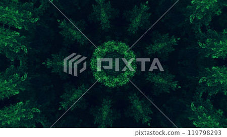Symmetrical green forest mandala foliage pattern on dark creative art illustration abstract background. Symmetrical green forest mandala foliage pattern on dark creative art illustration abstract background. 119798293