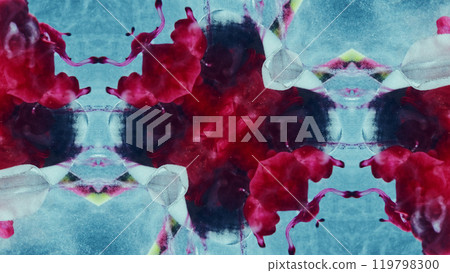 Vibrant abstract watercolor design with dynamic red blue hues fractal kaleidoscope art illustration background. 119798300