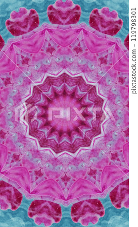 Floral kaleidoscope intricate design with vivid pink blue mandala patterns art illustration abstract background. 119798301