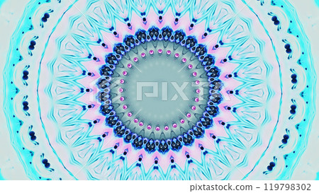 Abstract vibrant blue pink kaleidoscopic pattern with symmetrically arranged intricate designs colors art illustration background. 119798302