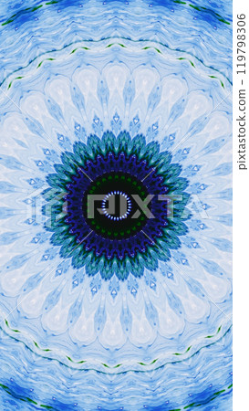 Detailed vibrant blue kaleidoscopic mandala pattern with mesmerizing circular design art illustration abstract background. Detailed vibrant blue kaleidoscopic mandala pattern with mesmerizing circular design art illustration abstract background. 119798306