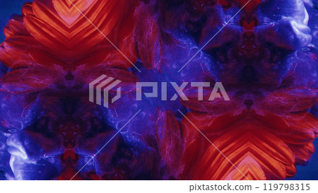 Fantasy kaleidoscope art dynamic paint floral petal shapes in red blue colors illustration abstract background. Fantasy kaleidoscope art dynamic paint floral petal shapes in red blue colors illustration abstract background. 119798315