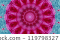 Pink kaleidoscope mandala design with contrasting blue edges, psychedelic themes art illustration abstract background. 119798327