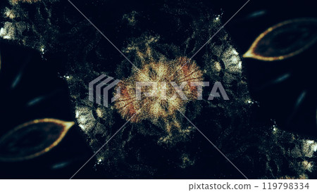 Dark symmetrical abstract kaleidoscope pattern futuristic fractal design art illustration abstract background. Dark symmetrical abstract kaleidoscope pattern futuristic fractal design art illustration abstract background. 119798334