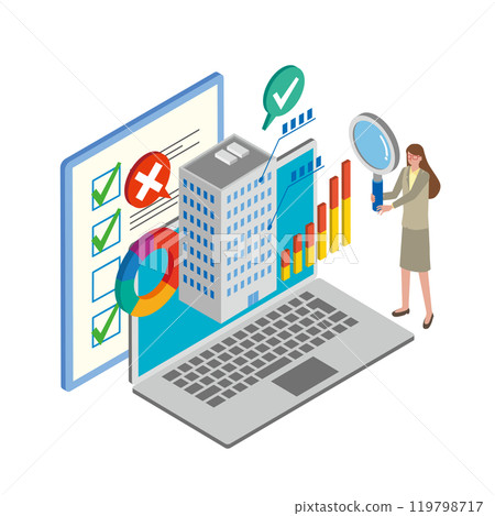 一位女士正在分析一家公司 一位女士正在分析一家公司 119798717