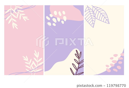 Social Media Story Templates for Mobile Apps. Minimalistic abstract background design in pastel rose and violet colors. Can be used for fashion, beauty, cosmetics content. Vector Illustration 119798770