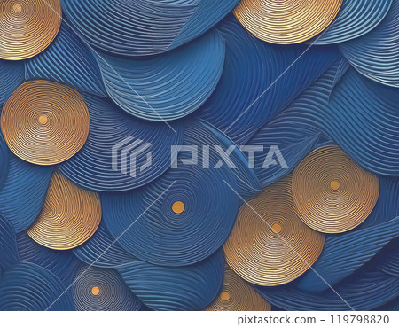 Image material of Japanese paper texture: Many ring patterns, blue and gold 119798820