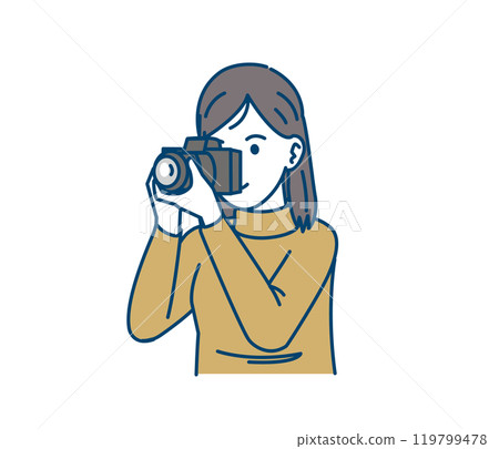 Illustration of a woman looking through a camera viewfinder 119799478