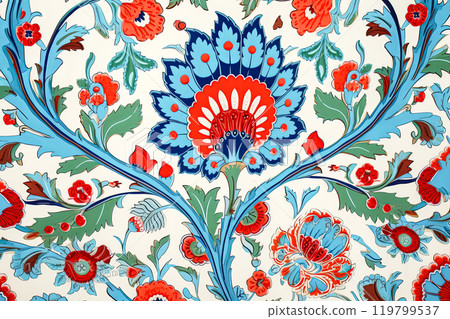 Vibrant and modern, this tropical floral pattern bursts with colorful blooms Vibrant and modern, this tropical floral pattern bursts with colorful blooms 119799537