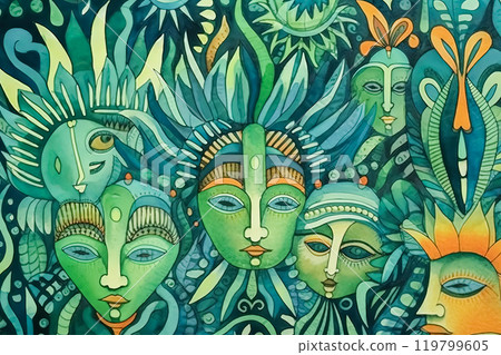 Hand drawn abstract seamless pattern inspired by African style 119799605