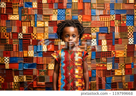 African child dressed in vibrant, patterned clothing 119799668