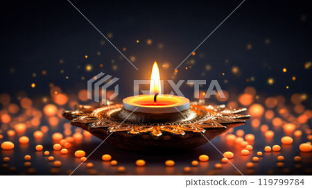 Illuminate your Diwali celebration with the warm glow of traditional diya lamps 119799784