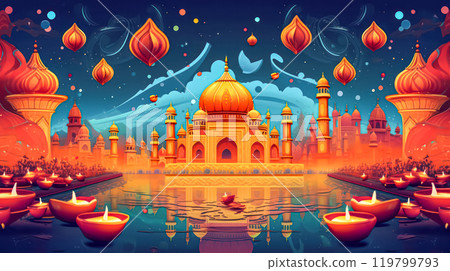 Celebrate the vibrant spirit of Diwali with traditional symbols 119799793