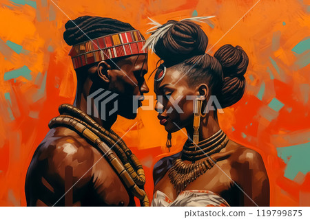 an African couple deeply in love, radiating joy and connection. 119799875