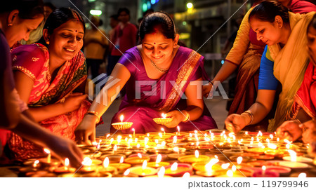 In the midst of colorful festivities, people joyfully celebrate Diwali In the midst of colorful festivities, people joyfully celebrate Diwali 119799946
