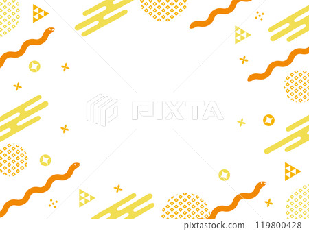 白色背景蛇和 POP 日本圖案的框架插圖_橙色 119800428