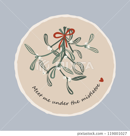 Christmas bento cake decorated mistletoe branch and Meet me under the mistletoe text. Minimalistic style, isolated vector illustration 119801027