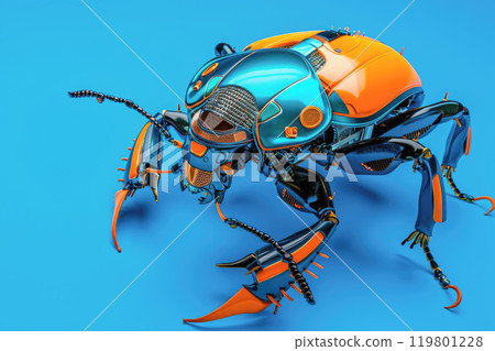 Digital safety concept. Close-up view of an electronic computer bug on a blue background. Digital safety concept. Close-up view of an electronic computer bug on a blue background. 119801228