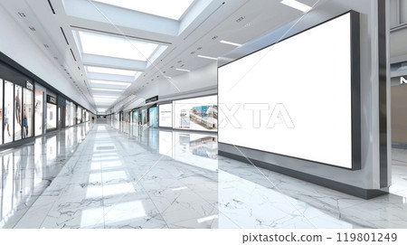 Blank showcase billboard for your text message or media content  in modern department store shopping mall. 119801249
