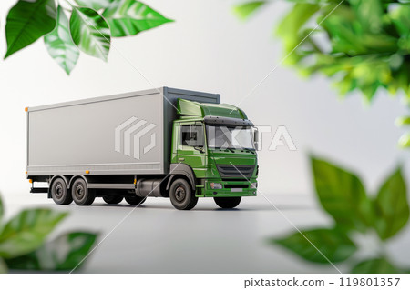 Green transport delivery eco logistic truck with a green leaves. 119801357