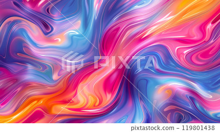 Multicolored wavy abstract liquid paint background. 119801438