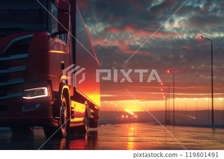 Transportation and freight transport concept - close up of a red truck 119801491
