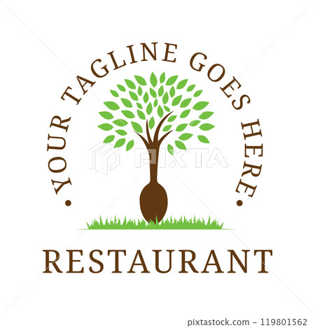 Organic Restaurant Logo with Tree Symbol with spoon for Eco Friendly 119801562