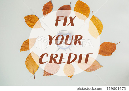 circle of leaves with the words Fix Your Credit circle of leaves with the words Fix Your Credit 119801673
