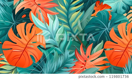 Monstera leaf gracefully poised, encapsulating the essence of summer days. 119801736