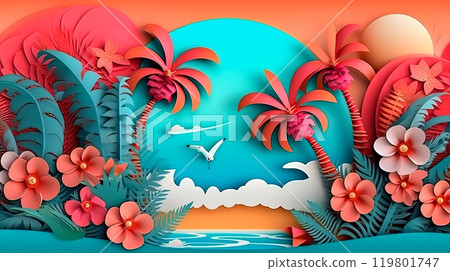 Dive into this beachscape illustration capturing the essence of a sunny day. 119801747
