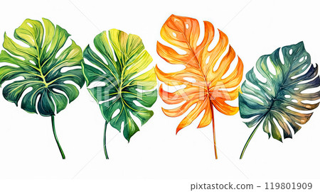 Exotic leaves, vibrant colors a perfect backdrop for your summer designs and banners. 119801909
