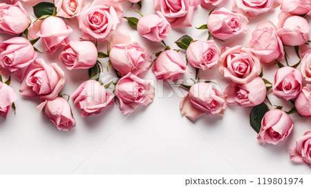 a delicate framework made of roses on a clean white background. 119801974