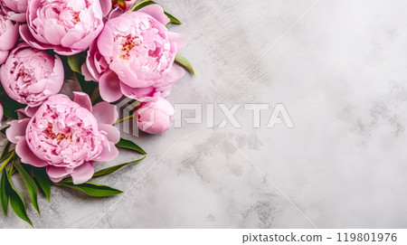 Elegant pink peonies gracefully isolated on a chic gray background 119801976