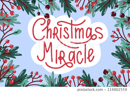 Winter frame made of plant elements fir branches, berries, leaves. Space for text. Winter frame made of plant elements fir branches, berries, leaves. Space for text. 119802559