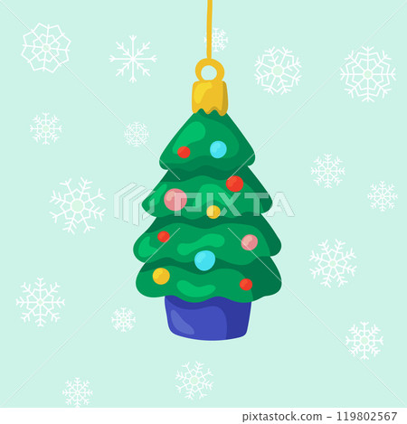 Christmas tree toy in the shape of a tree decorated with colorful balls. Spruce, evergreen tree Christmas tree toy in the shape of a tree decorated with colorful balls. Spruce, evergreen tree 119802567
