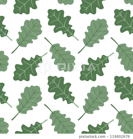 Seamless pattern green oak leaves cartoon flat style. Vector illustration 119802676
