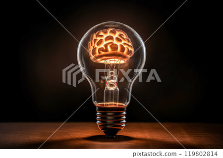 A light bulb with a brain inside of it. 119802814