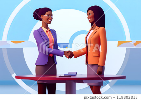 Two women shaking hands in business suits. 119802815