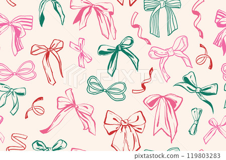 Ribbon bow seamless pattern vector coquettish girly print doodle hand drawn romantic knot background Ribbon bow seamless pattern vector coquettish girly print doodle hand drawn romantic knot background 119803283