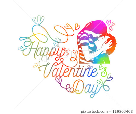 Couple kissing colored. Happy Valentine's Day card. hand drawn. Not AI, Vector illustration. Couple kissing colored. Happy Valentine's Day card. hand drawn. Not AI, Vector illustration. 119803408